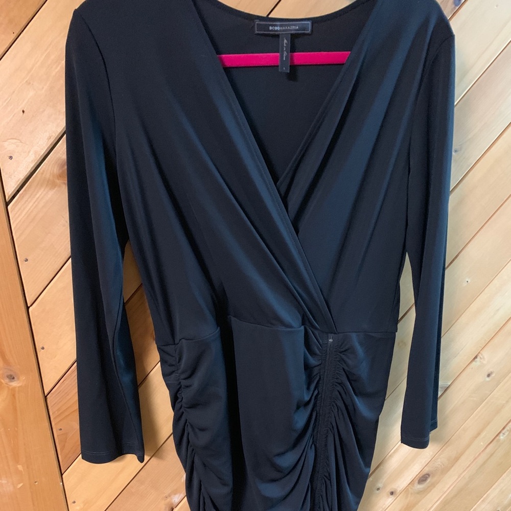 Black ruched BCBGMaxAzria dress